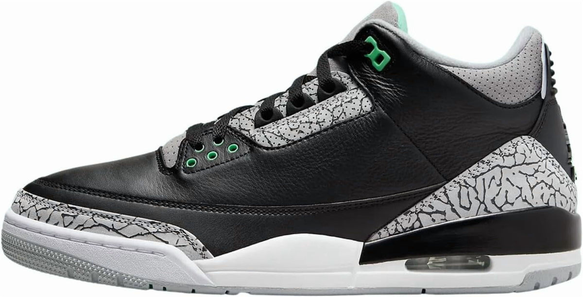 Men's Jordan 3 Retro Black/Green Glow-Wolf Grey (CT8532 031) - 9.5